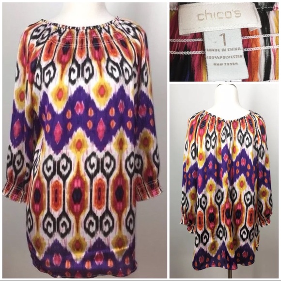 Chico's Tops - CHICOS 1 Abstract Peasant Blouse Vibrant Colors M
